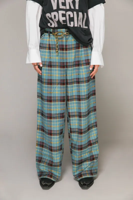 Blue Plaid Westwood Pleated Pants made by Something Very Special