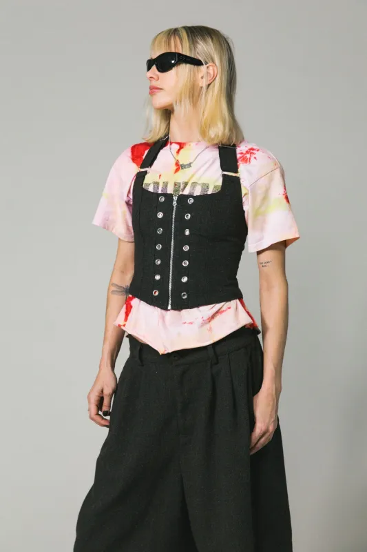Charcoal Wool Lace Up Halter Top made by Something Very Special