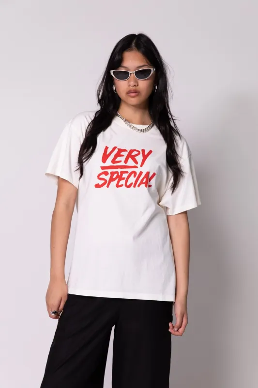 Vintage White Stacked Logo Tee made by Something Very Special