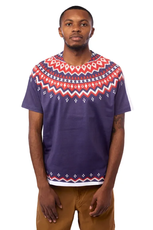 Junya Watanabe Sweater Print Tee 'White/Navy' sold by ROOTED