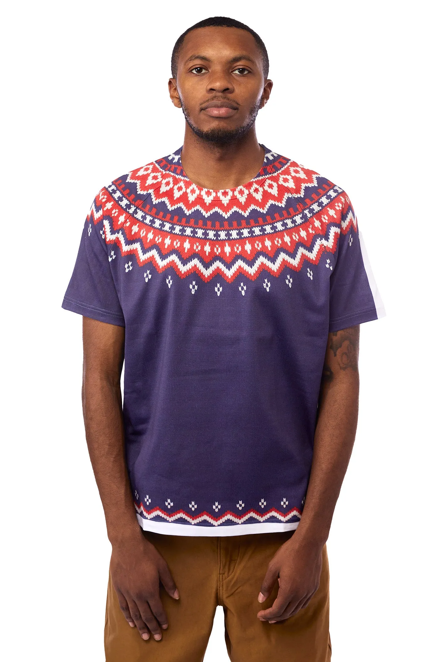 Junya Watanabe Sweater Print Tee 'White/Navy' sold by ROOTED