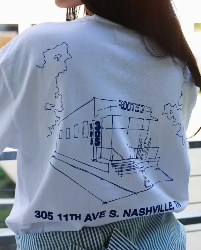 ROOTED Gulch Shop Tee 'White/Blue' sold by ROOTED