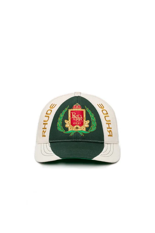 Rhude Racing Crest Hat 'Cream/Green' sold by ROOTED