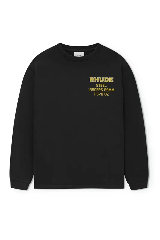 Rhude Steel LS Tee 'Black' sold by ROOTED