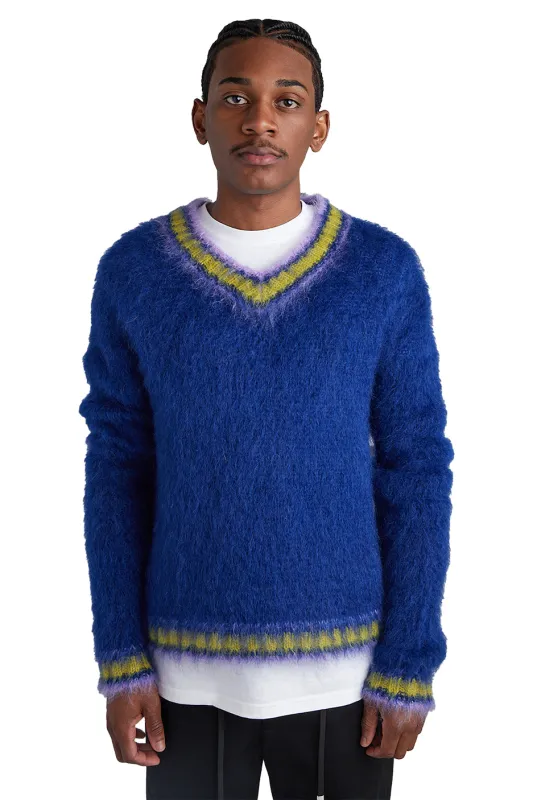 Marni Mixed Yarn V-Neck Sweater 'Royal' made by Marni