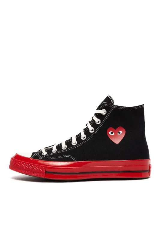 Comme des Garcons PLAY x Converse Chuck 70 High Shoes Black/Red sold by ROOTED