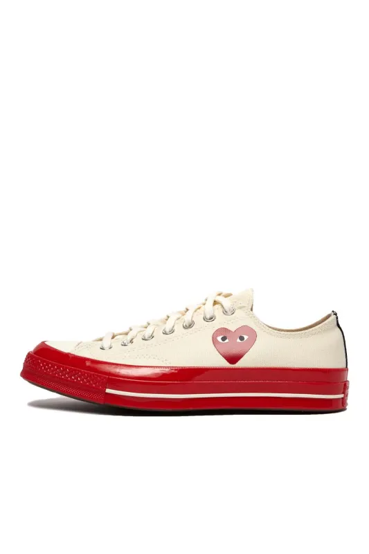 Comme des Garcons PLAY x Converse Chuck 70 Low Shoes Egret/Red sold by ROOTED