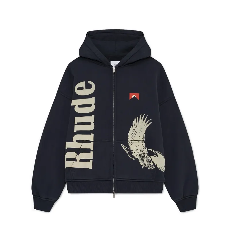 Rhude Eagle Pass Zip Hoodie 'Vintage Black' made by Rhude