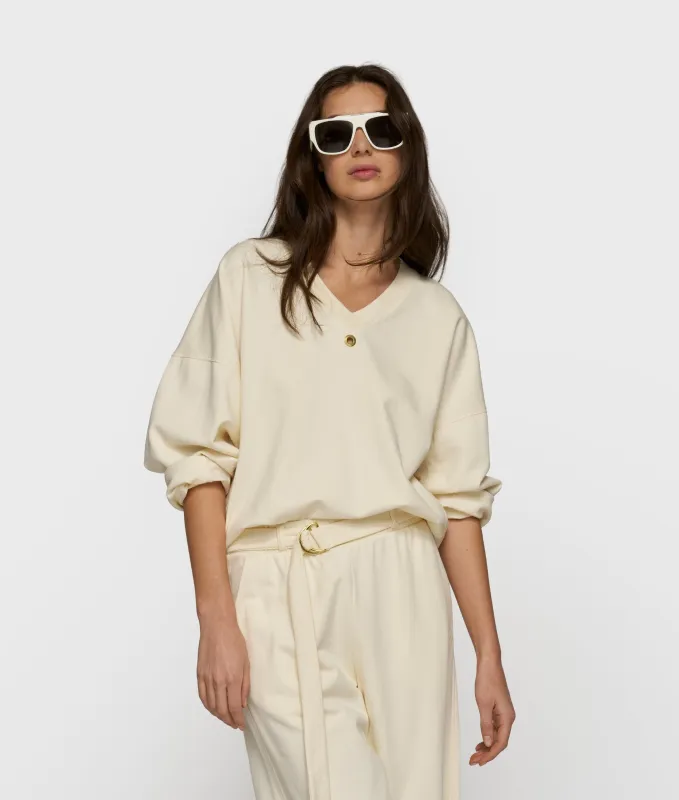 sweater v-neck fleece | soft vanilla made by 10days