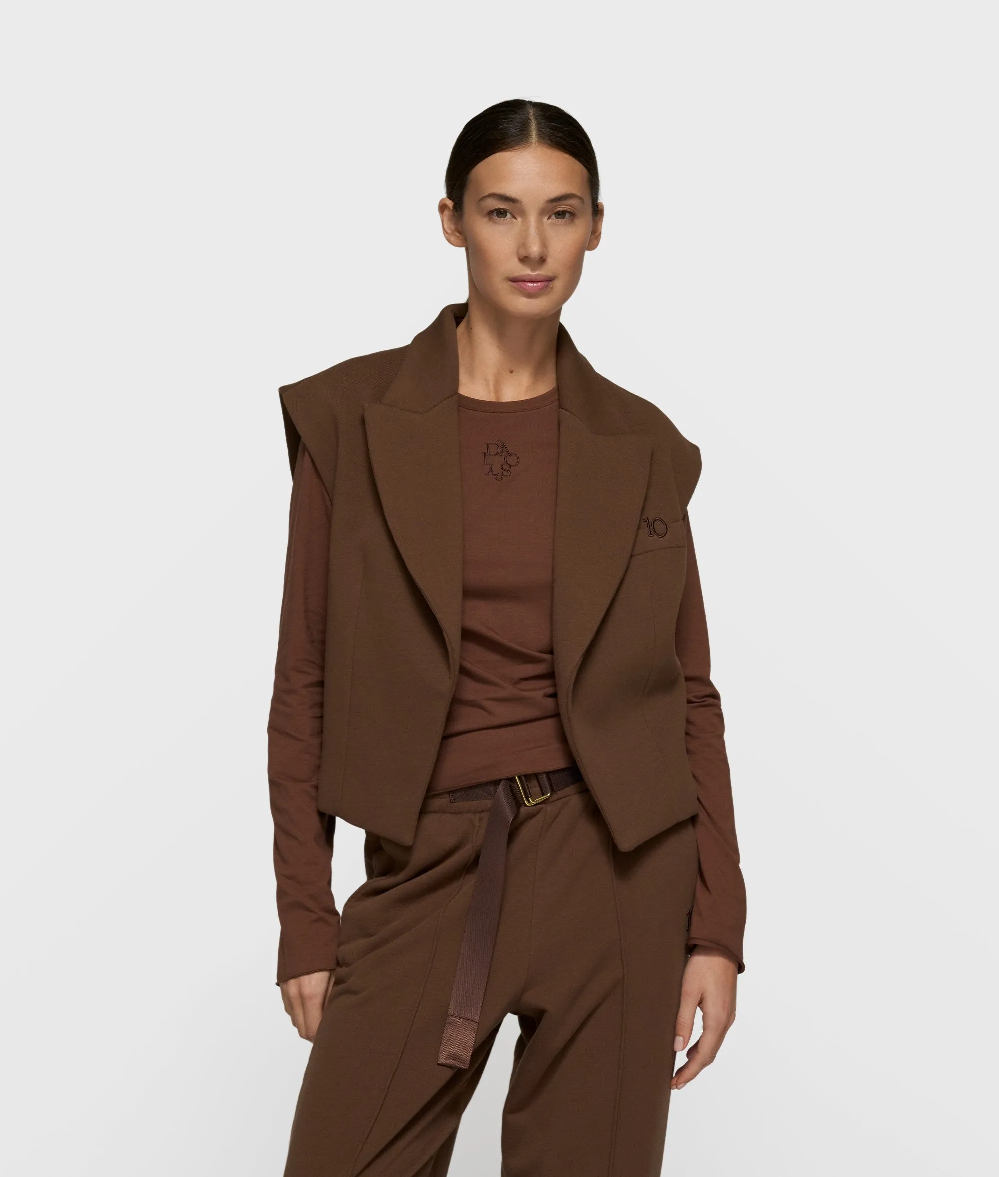 sleeveless blazer | dark truffle sold by 10days