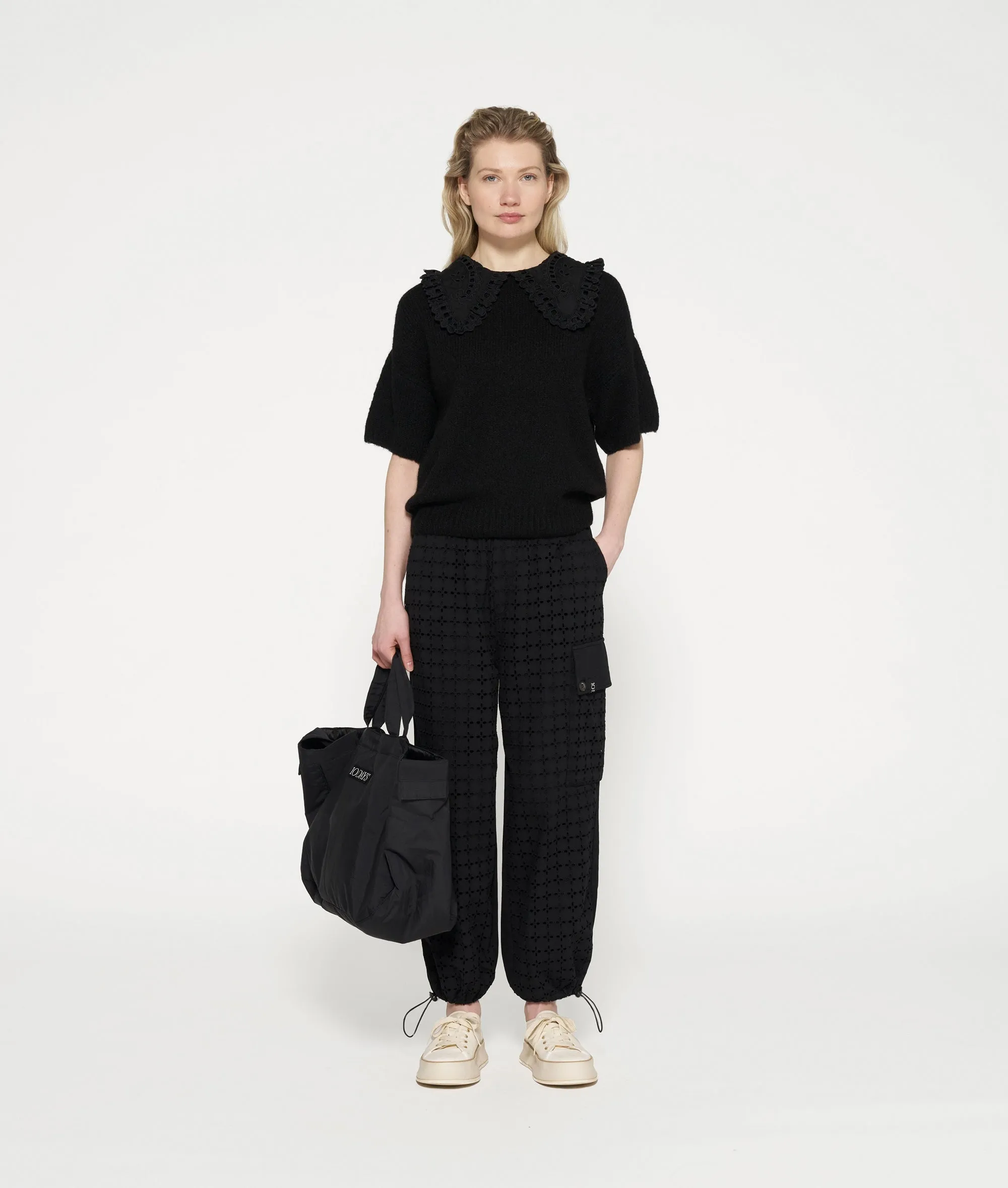 short sleeve ruffle knit sweater | black sold by 10days product image thumbnail 3