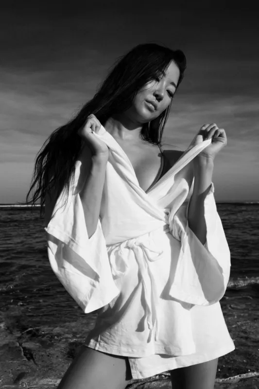 Organic French Terry Kimono Short Robe sold by Makara Wear