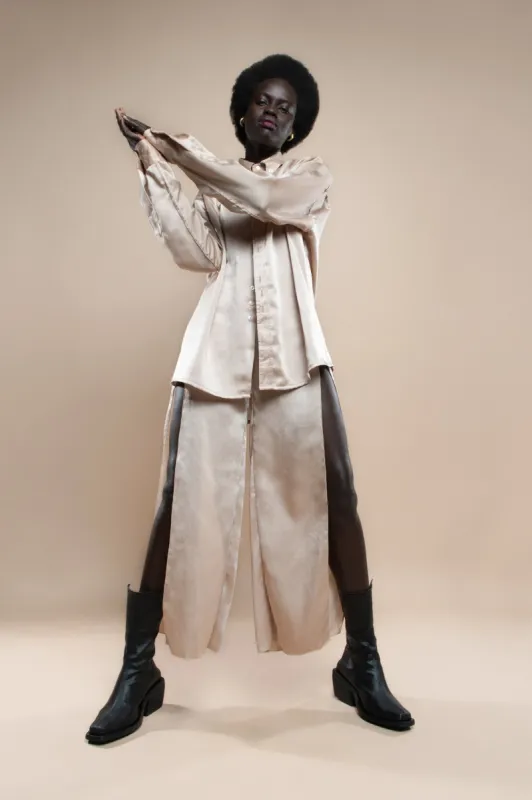 Upcycled Nude Satin Melrose Pants sold by Makara Wear