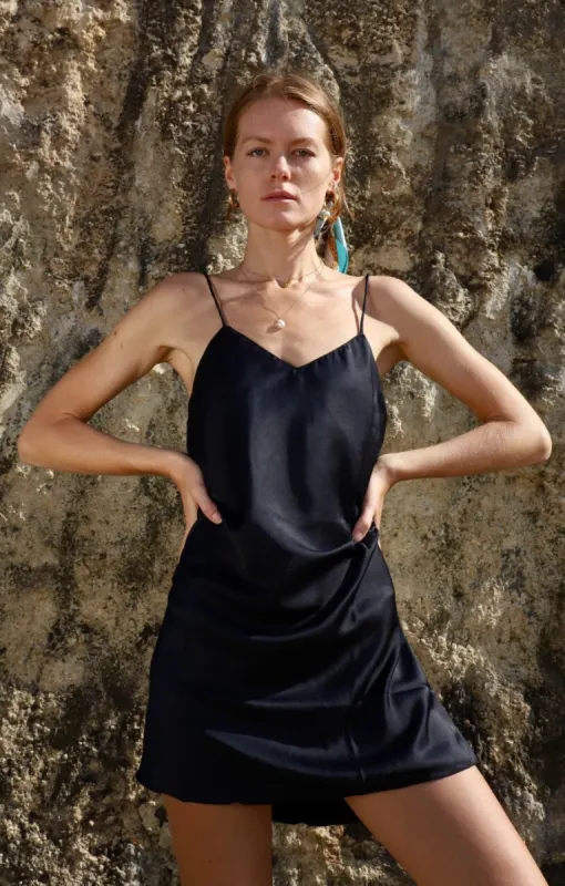 Upcycled Black Slip Dress sold by Makara Wear