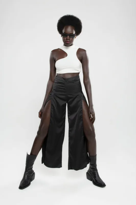 Upcycled Black Silk Melrose Pants made by Makara Wear