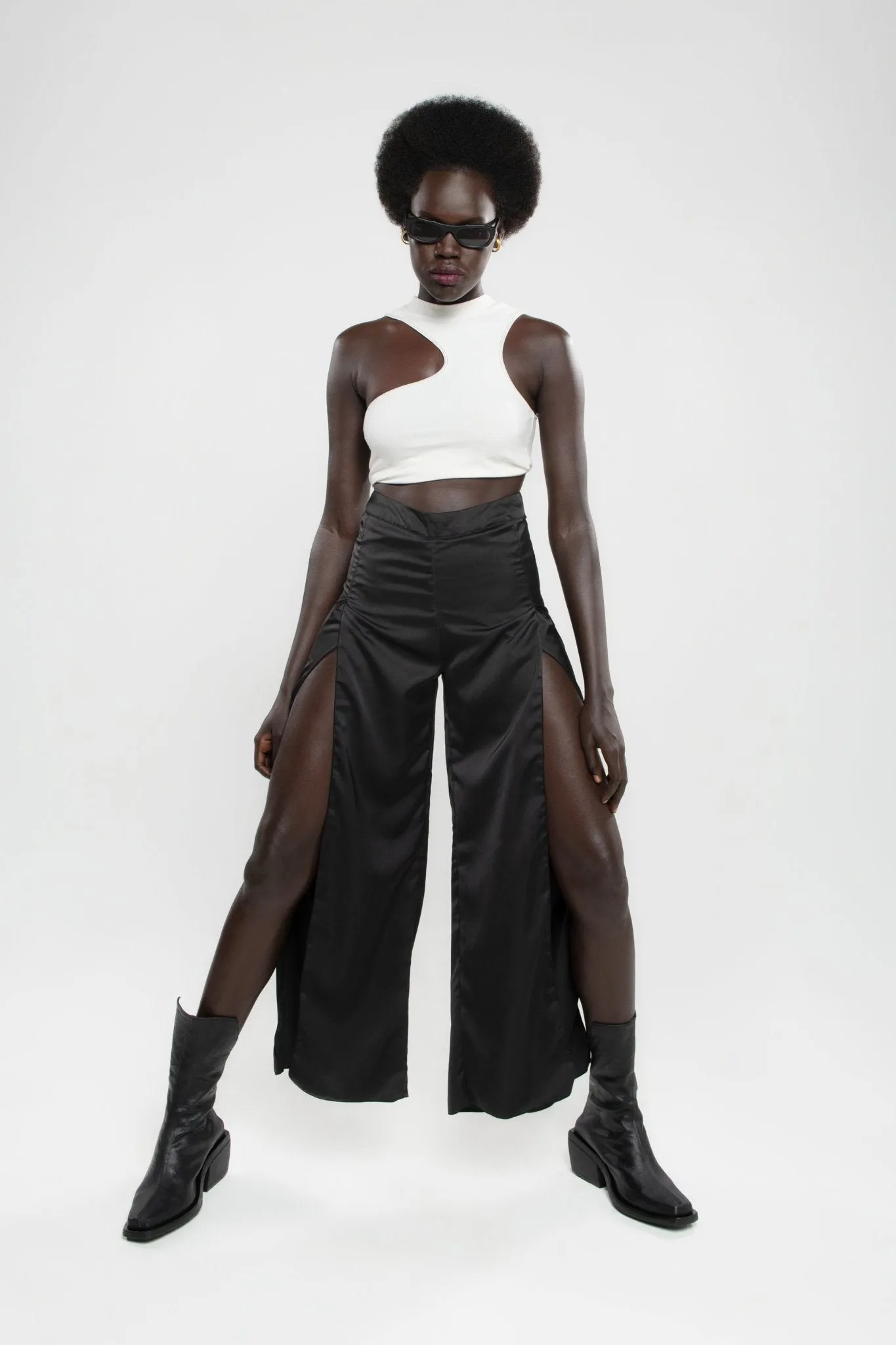 Upcycled Black Silk Melrose Pants sold by Makara Wear