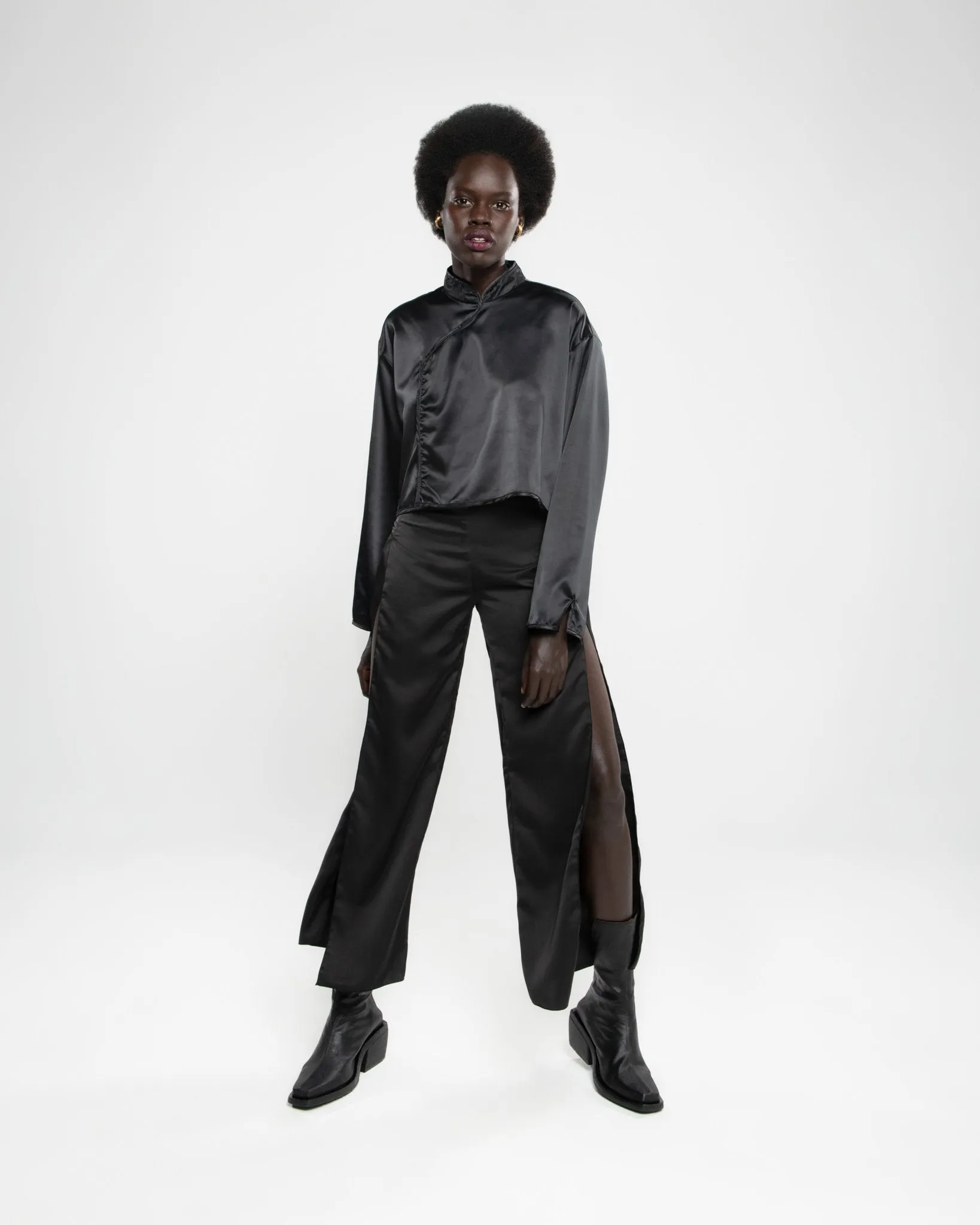 Upcycled Black Satin Melrose Pants sold by Makara Wear product image thumbnail 4