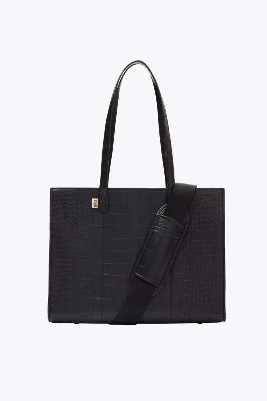 The Work Tote in Black Croc made by Beis