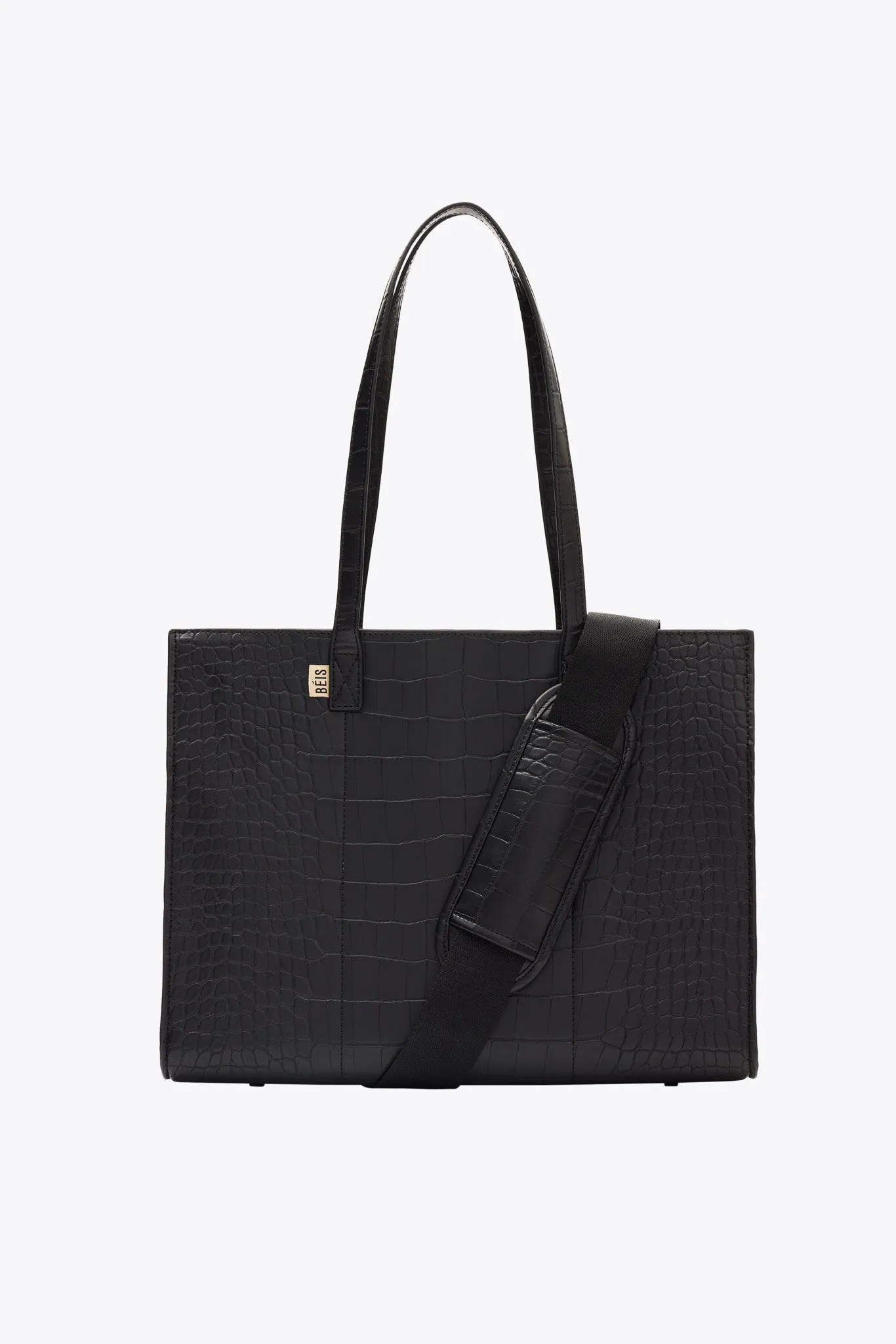 The Work Tote in Black Croc sold by Beis
