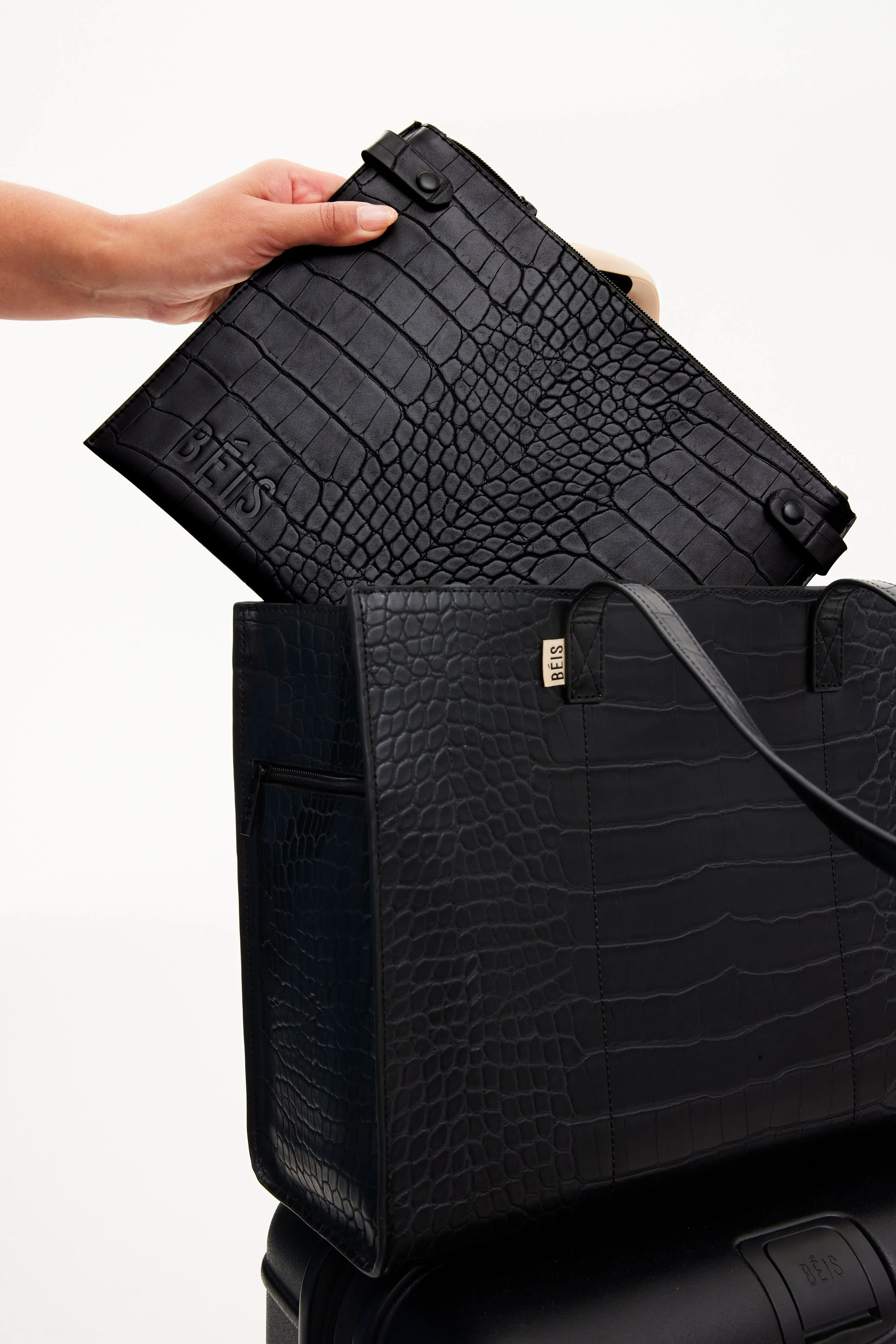 The Work Tote in Black Croc sold by Beis product image thumbnail 4