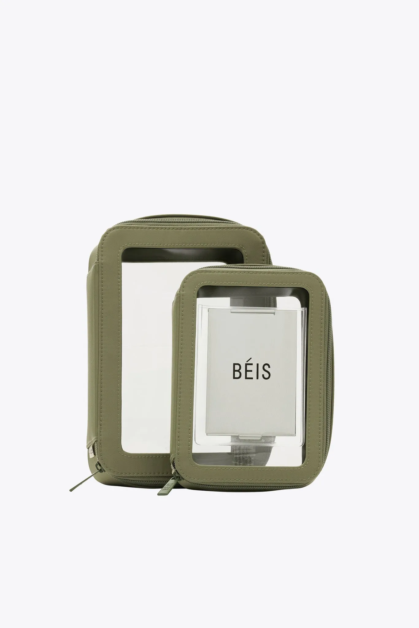 The In Flight Cosmetic Set in Olive sold by Beis