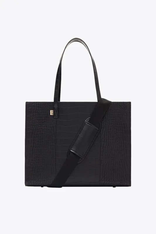 The Large Work Tote in Black Croc made by Beis