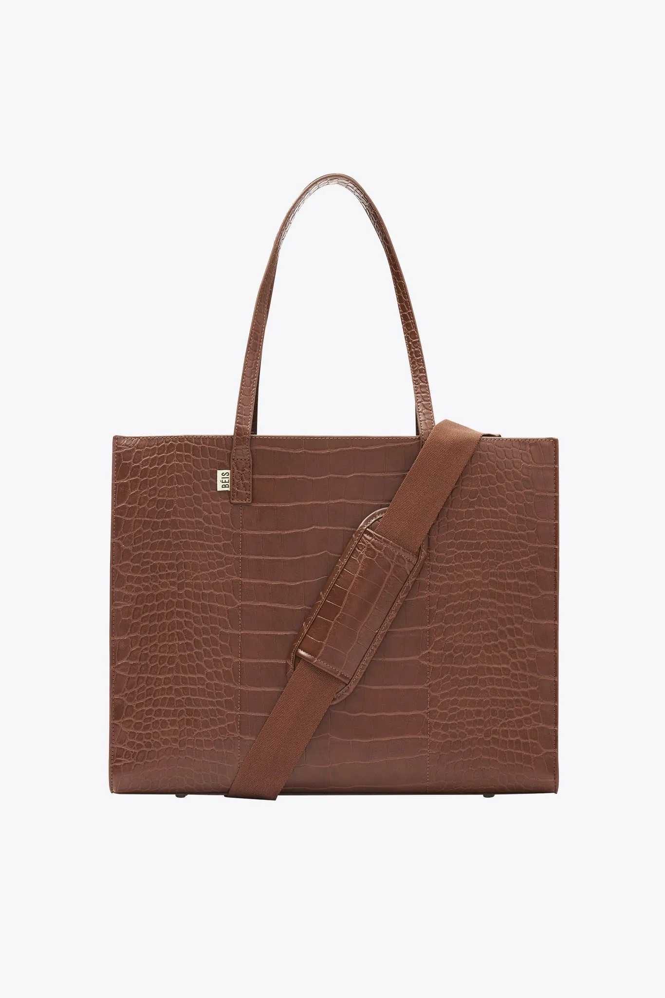 The Large Work Tote in Maple Croc sold by Beis