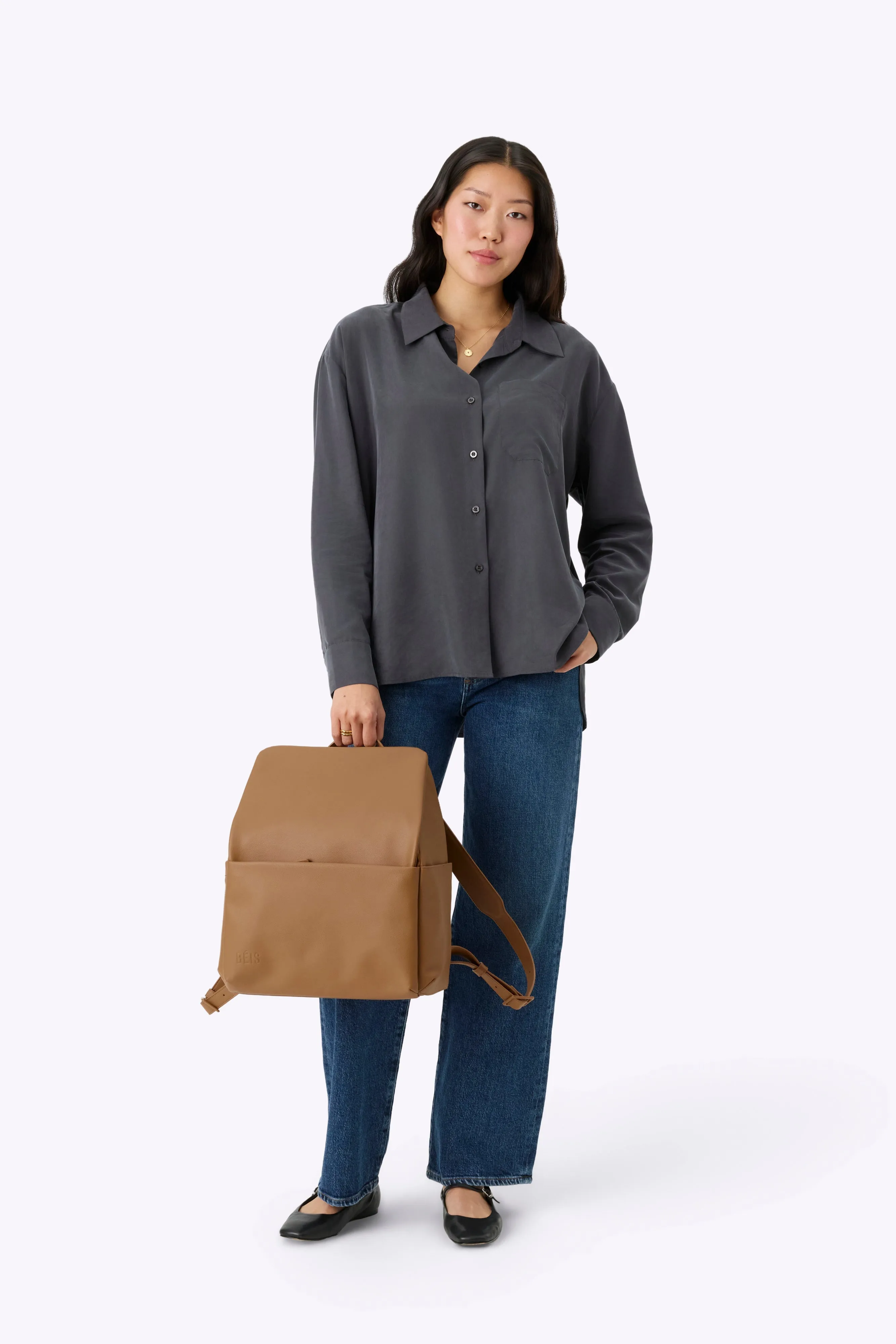 The Everyday Diaper Backpack in Camel Vegan Leather sold by Beis product image thumbnail 5