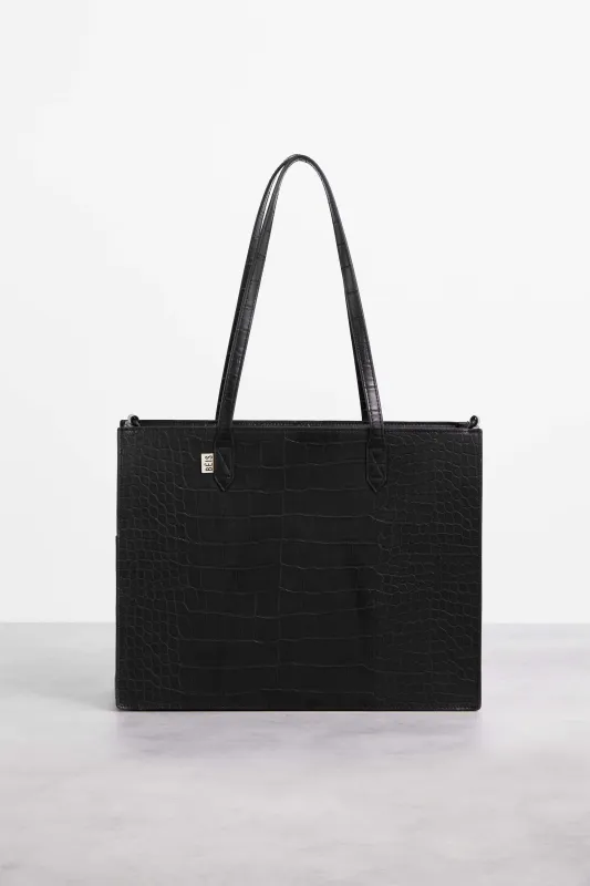The Work Tote in Black Croc made by Beis