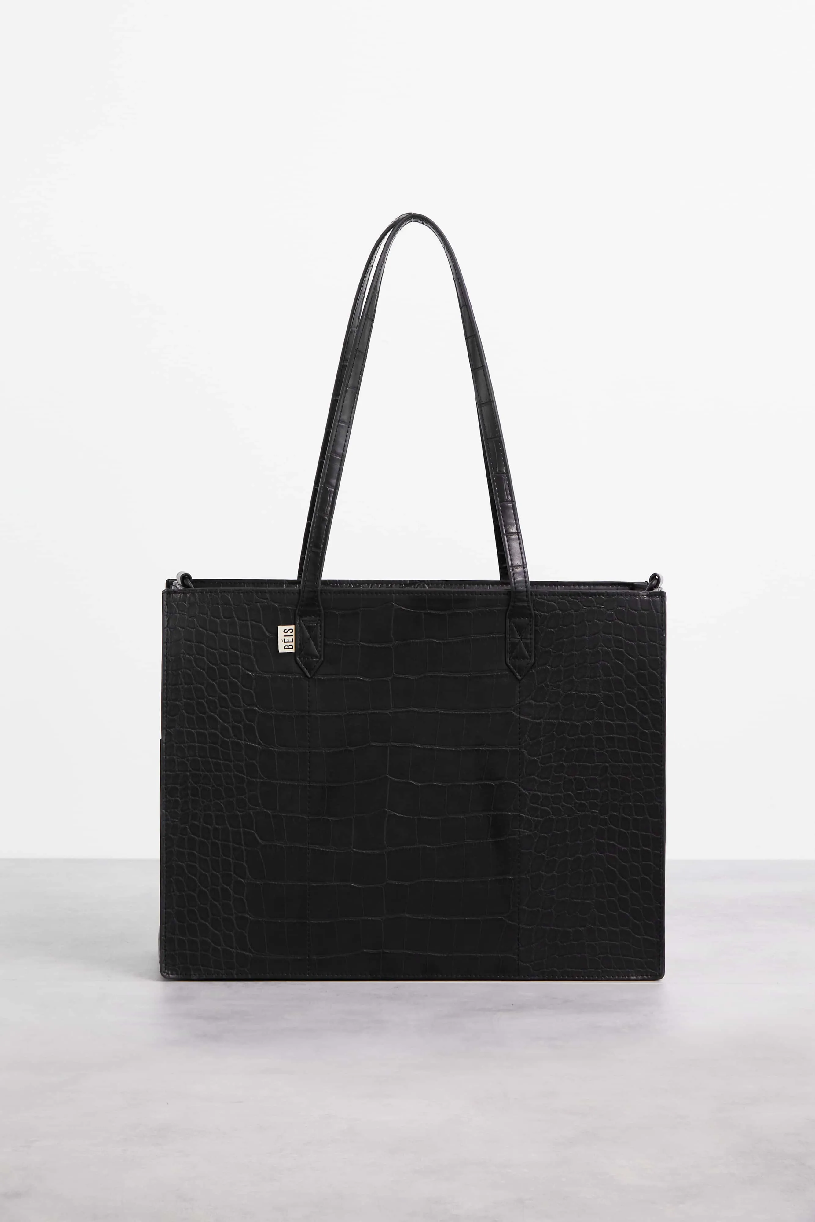 The Work Tote in Black Croc sold by Beis