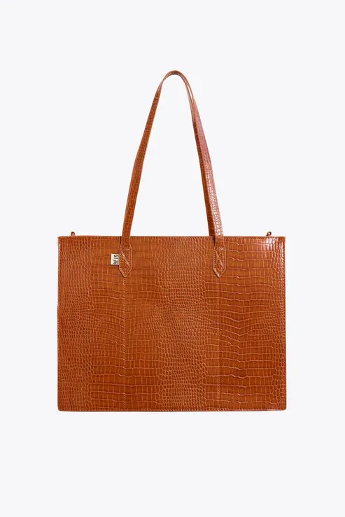 The Work Tote in Cognac Croc sold by Beis