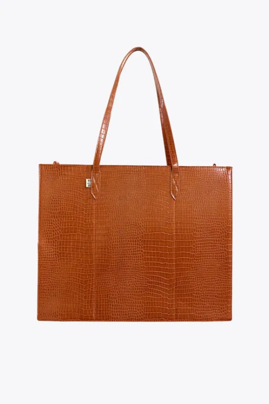 The Large Work Tote in Cognac Croc made by Beis