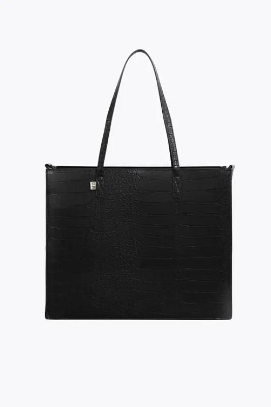 The Large Work Tote in Black Croc made by Beis