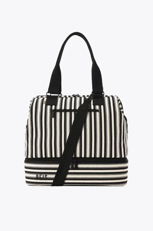 The Mini Weekender in Black Stripe made by Beis