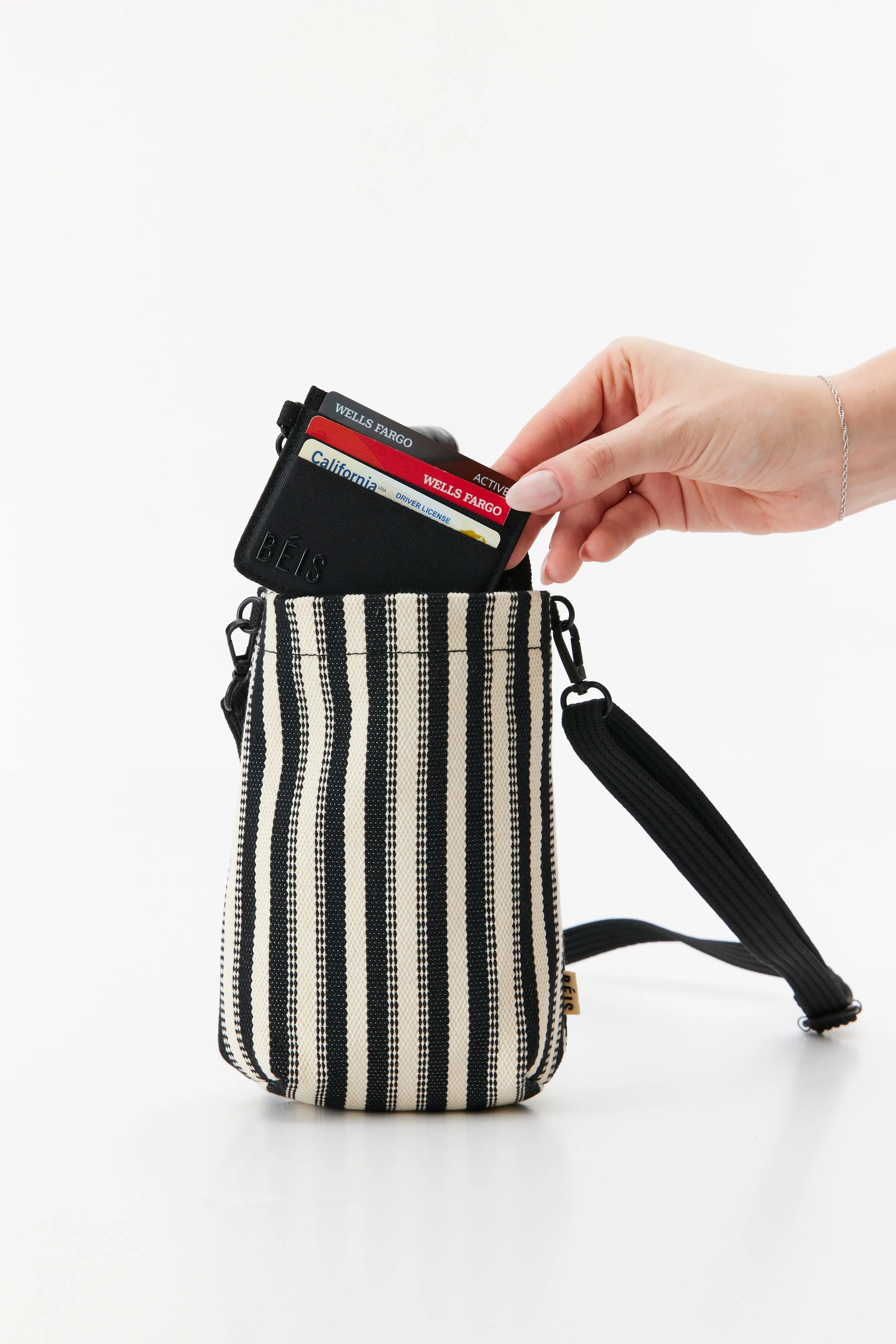 The Water Bottle Crossbody in Black Stripe sold by Beis product image thumbnail 5