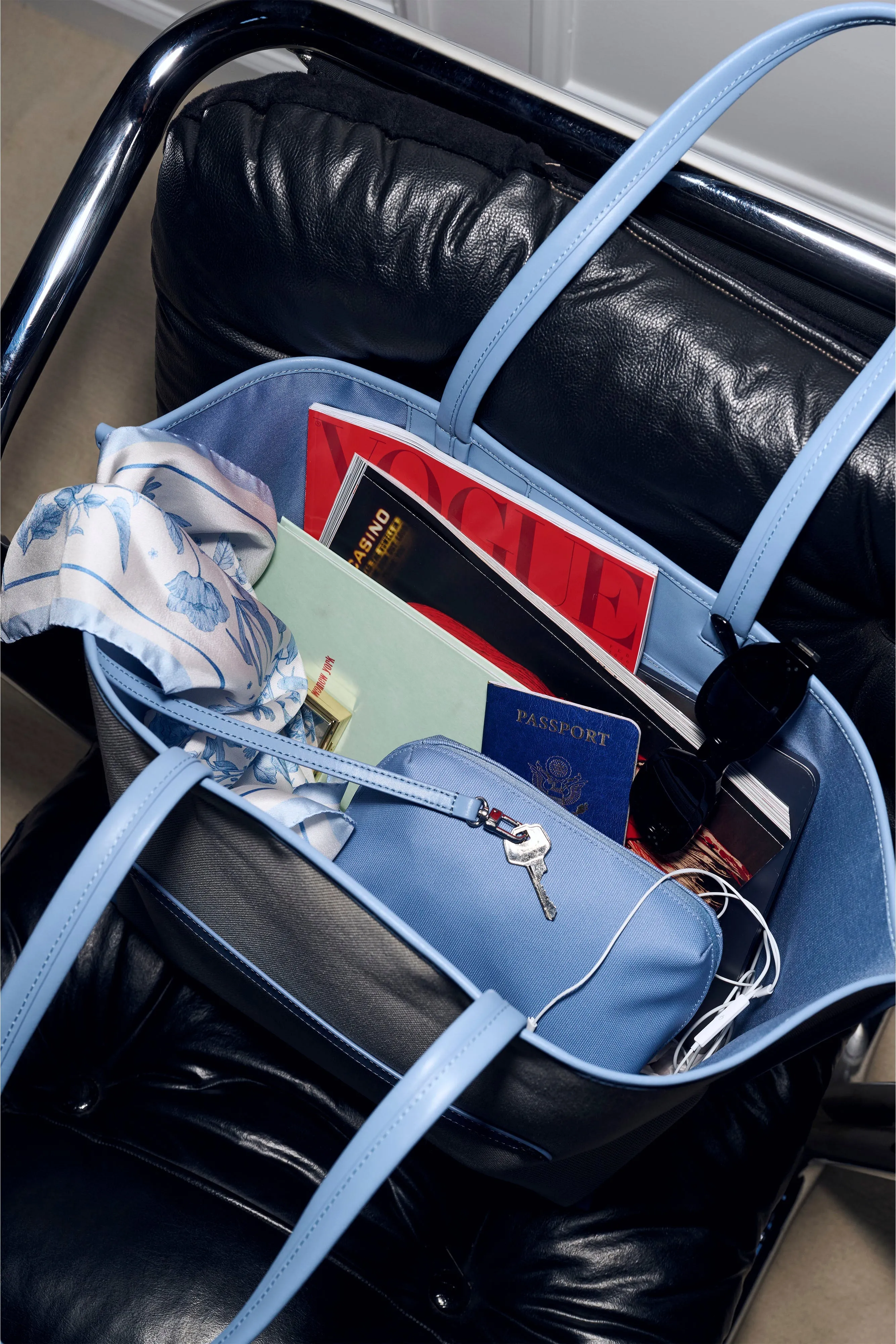 The Canvas and Leather Tote in Dusty Blue sold by Beis product image thumbnail 3
