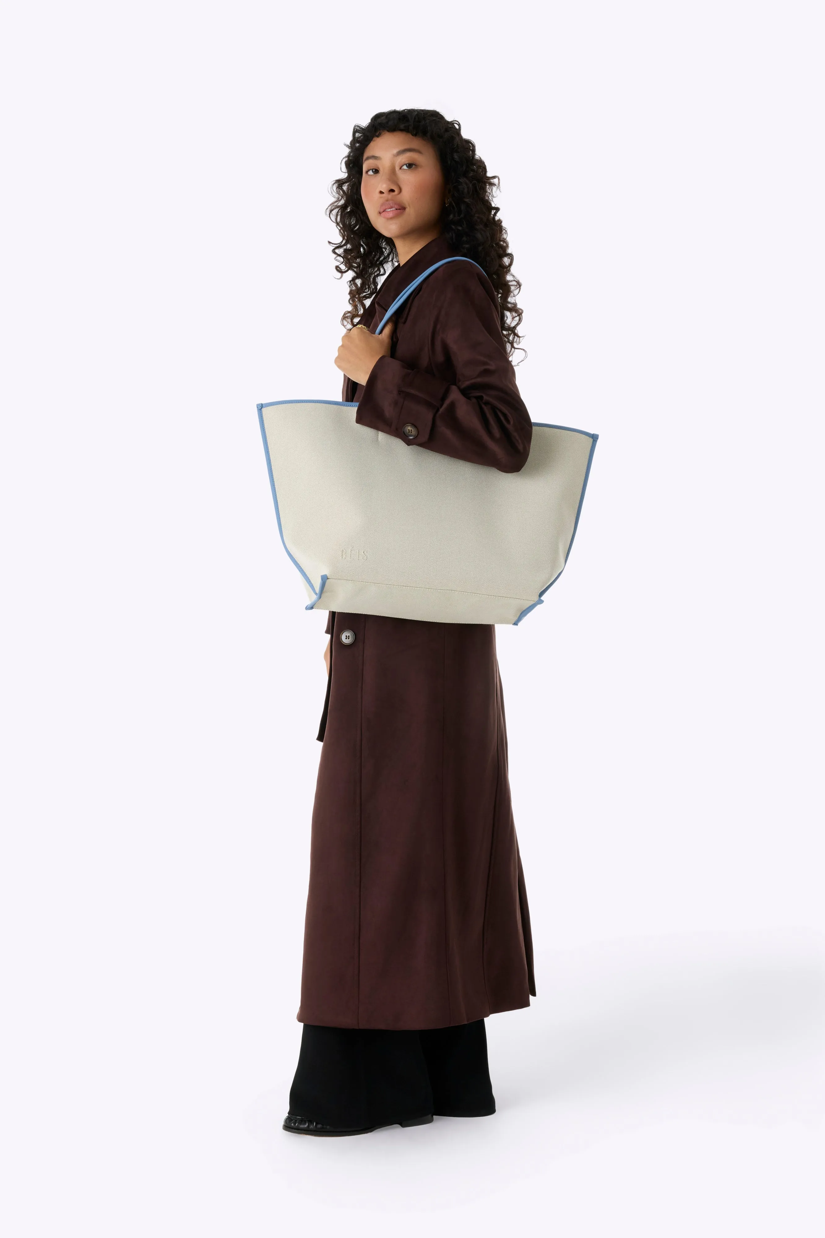 The Canvas and Leather Tote in Dusty Blue sold by Beis product image thumbnail 5