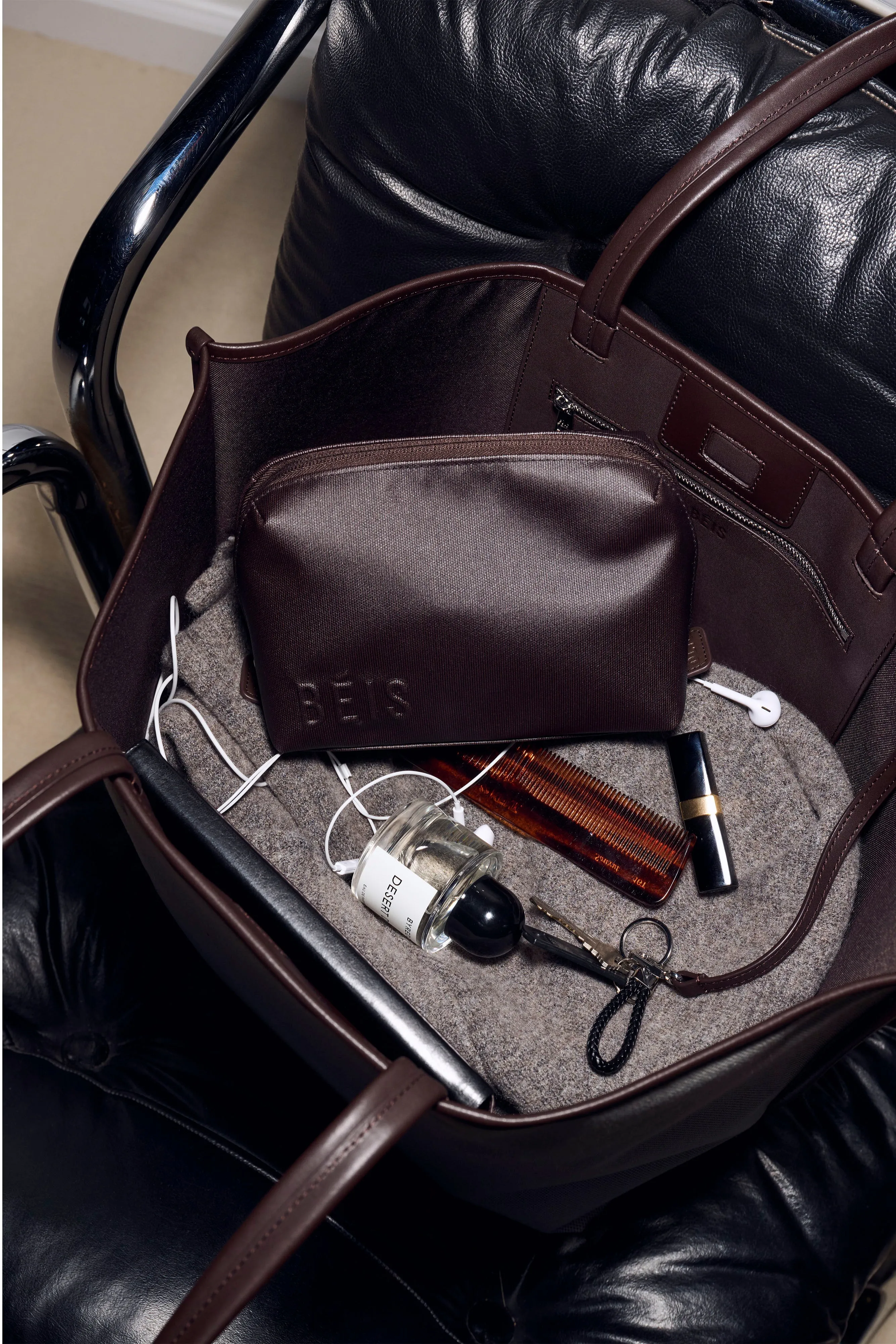 The Small Cosmetic Pouch in Espresso sold by Beis product image thumbnail 3