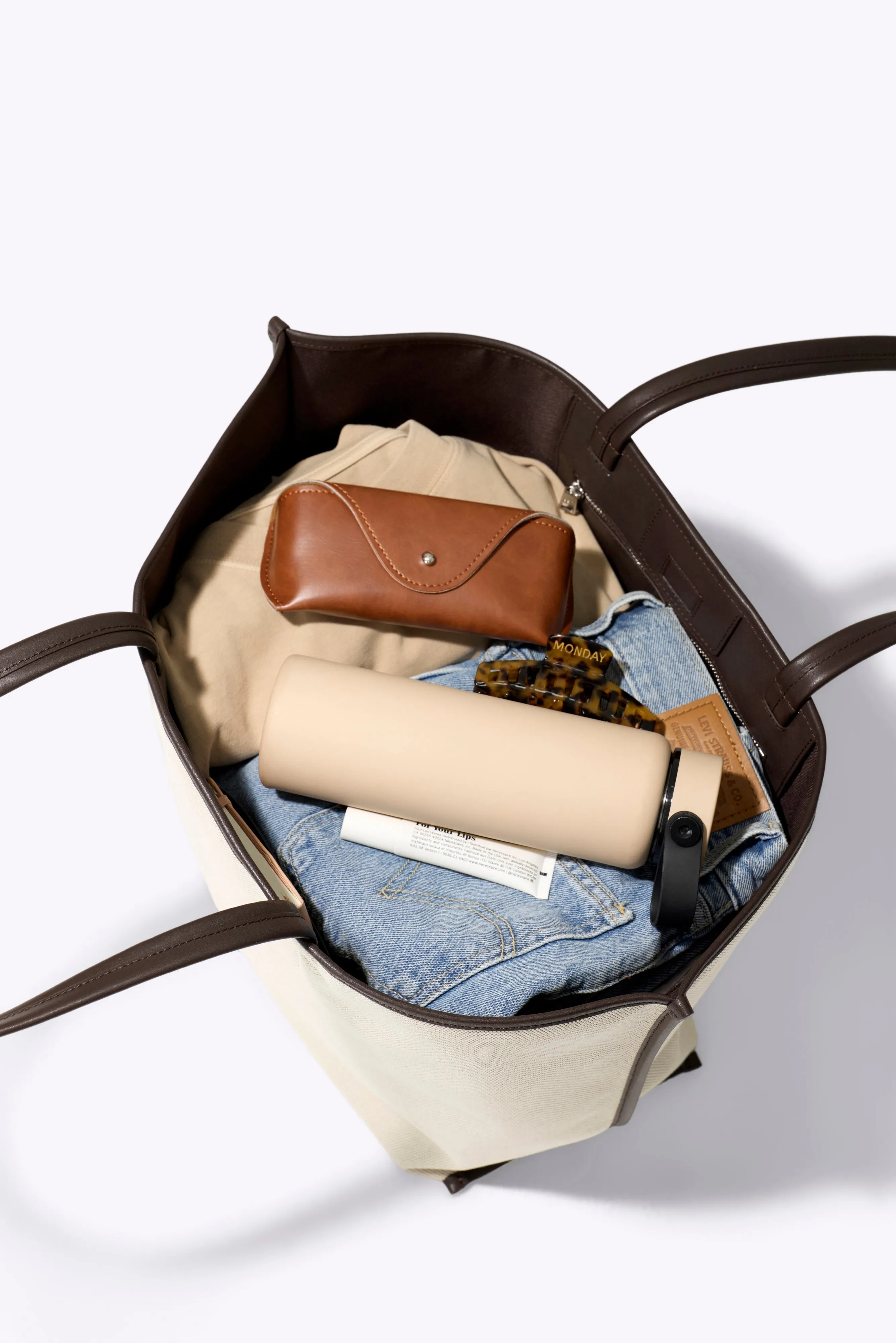 The Canvas and Leather Tote in Espresso sold by Beis product image thumbnail 3