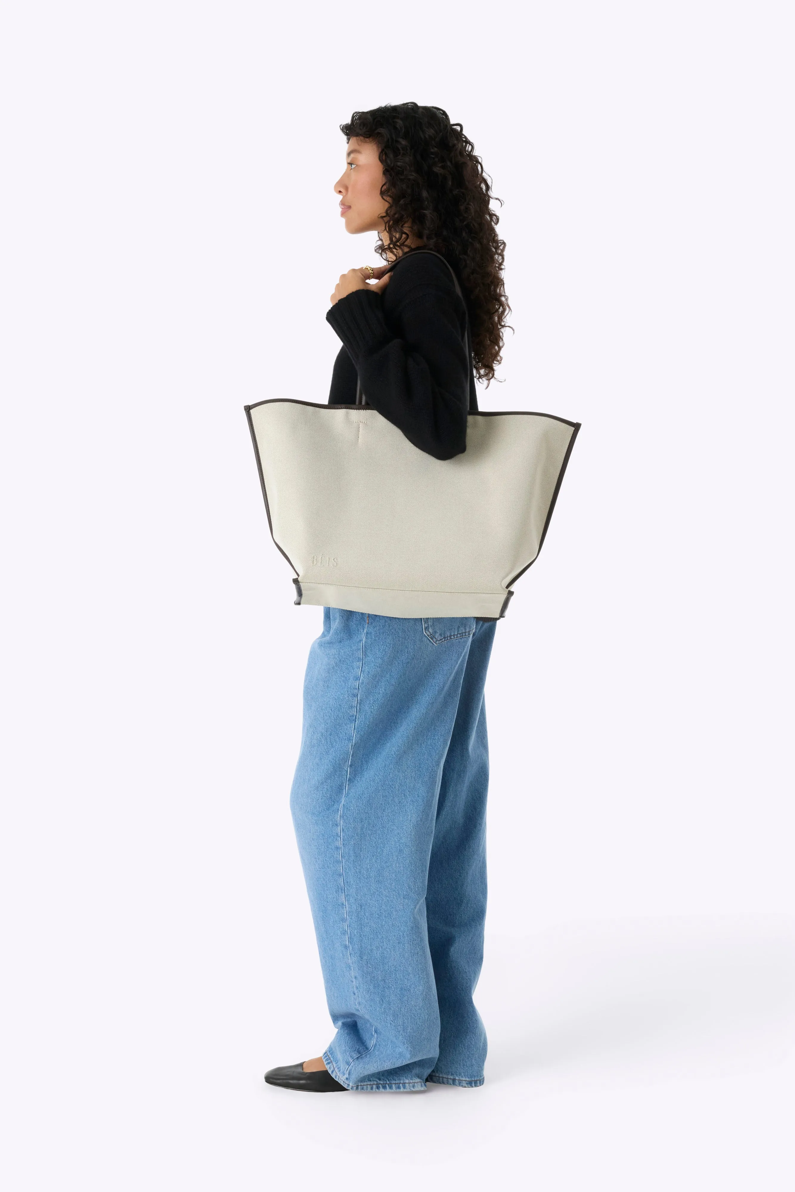 The Canvas and Leather Tote in Espresso sold by Beis product image thumbnail 5