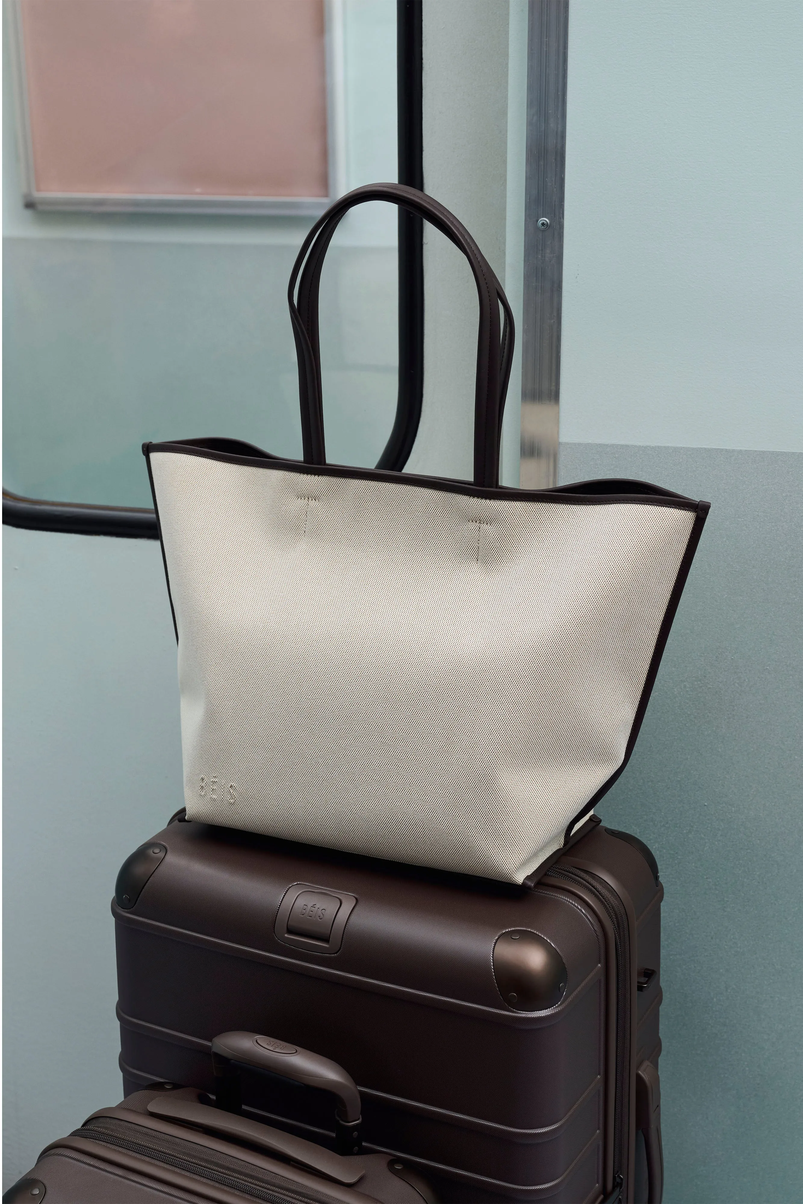 The Canvas and Leather Tote in Espresso sold by Beis product image thumbnail 4