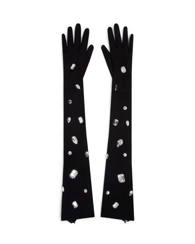 ALLOVER CRYSTAL EMBROIDERED LONG JERSEY GLOVES sold by David Koma