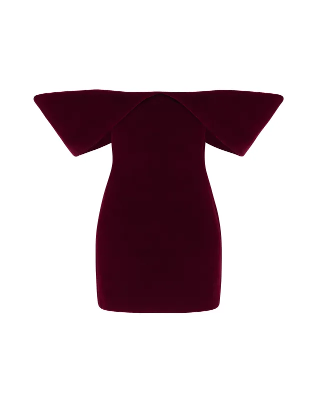 OFF SHOULDER SCULPTURED MINI DRESS IN BURGUNDY sold by David Koma