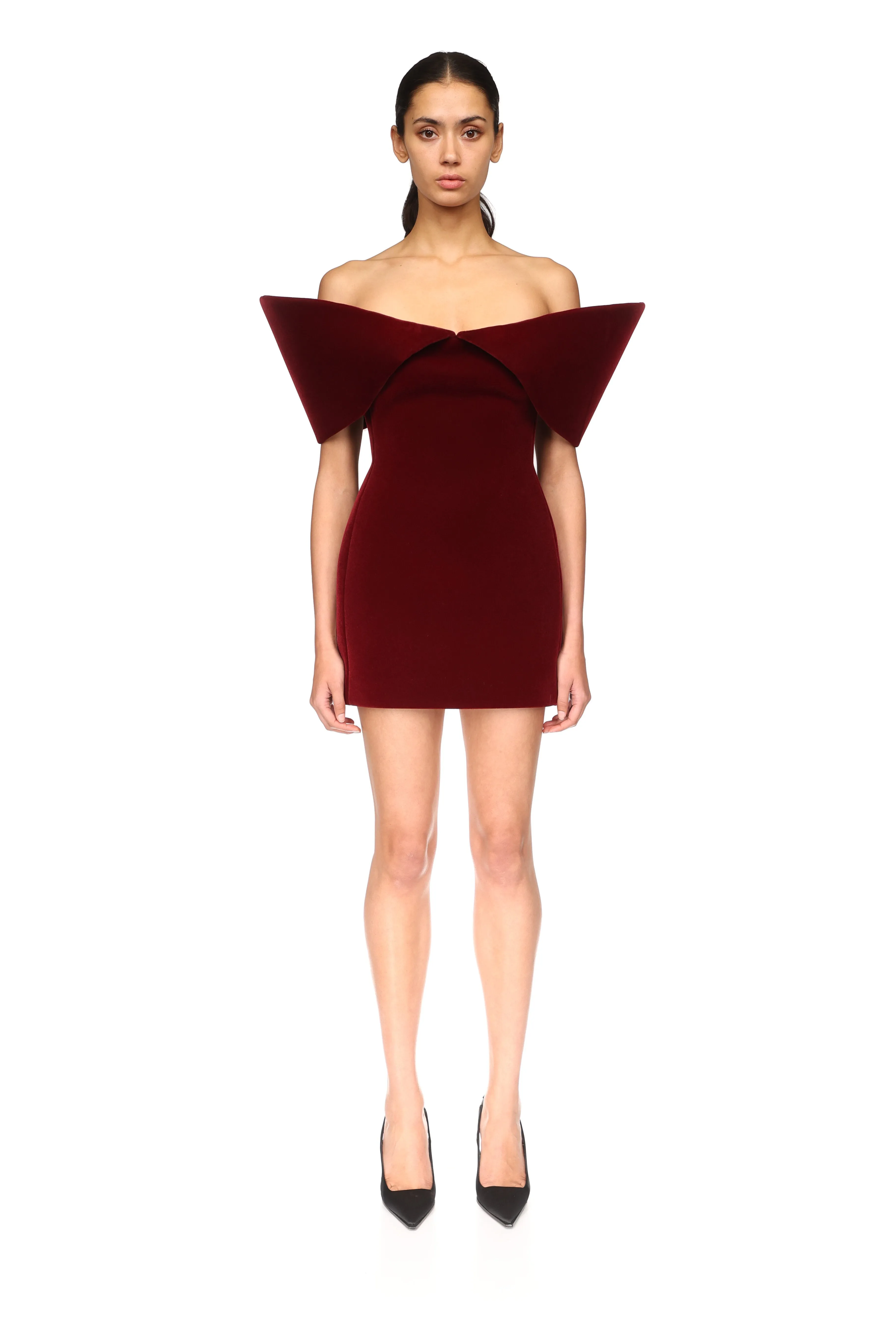 OFF SHOULDER SCULPTURED MINI DRESS IN BURGUNDY sold by David Koma product image thumbnail 2