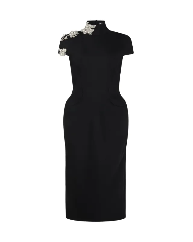 CRYSTAL BROOCH MIDI DRESS WITH PADDED HIPS made by David Koma