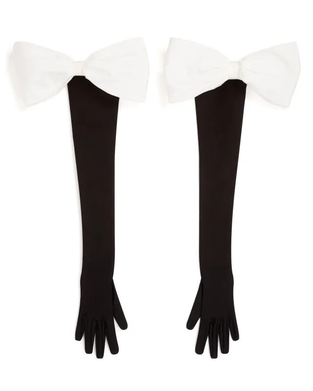 BOW DETAIL LONG JERSEY GLOVES IN BLACK AND WHITE sold by David Koma