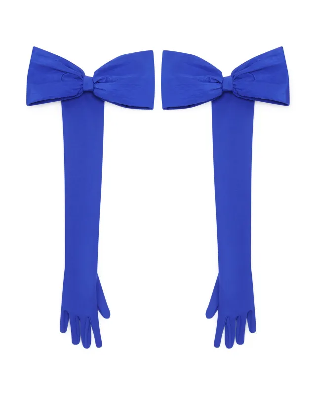 BOW DETAIL LONG JERSEY GLOVES IN BLUE sold by David Koma