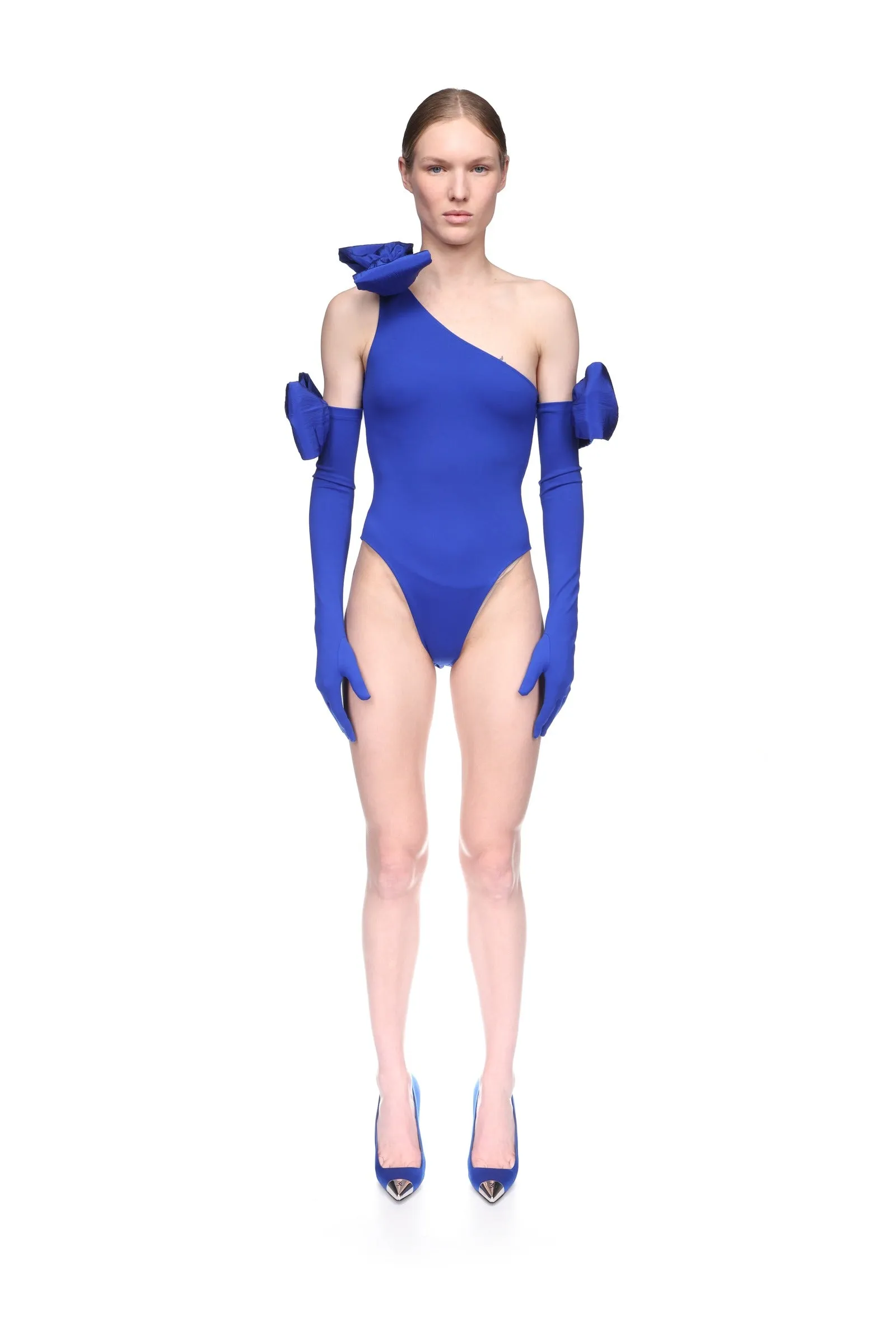 BOW DETAIL LONG JERSEY GLOVES IN BLUE sold by David Koma product image thumbnail 2