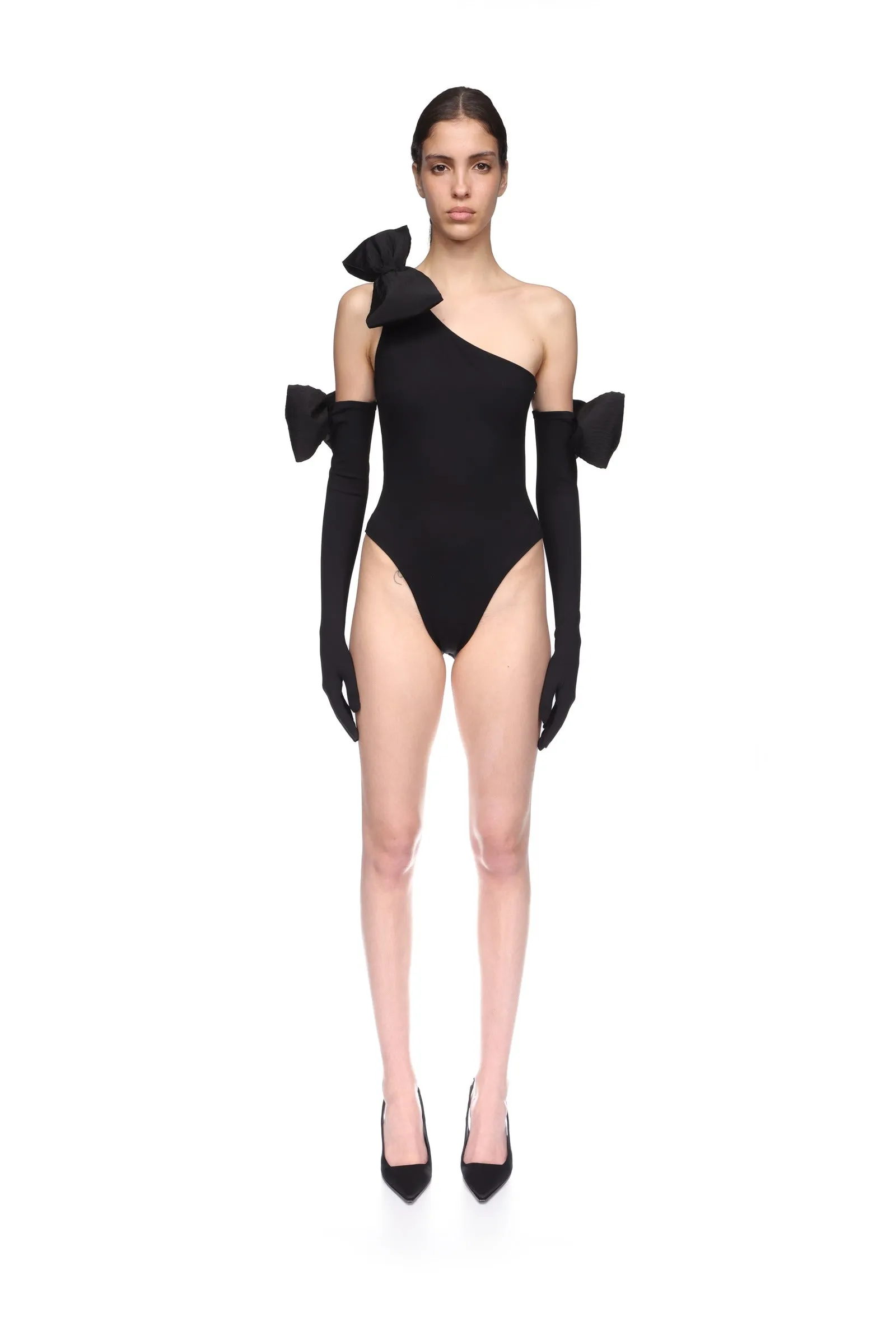 BOW DETAIL LONG JERSEY GLOVES IN BLACK sold by David Koma product image thumbnail 2