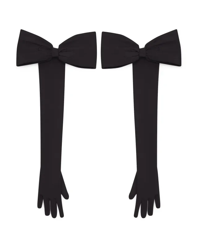 BOW DETAIL LONG JERSEY GLOVES IN BLACK sold by David Koma